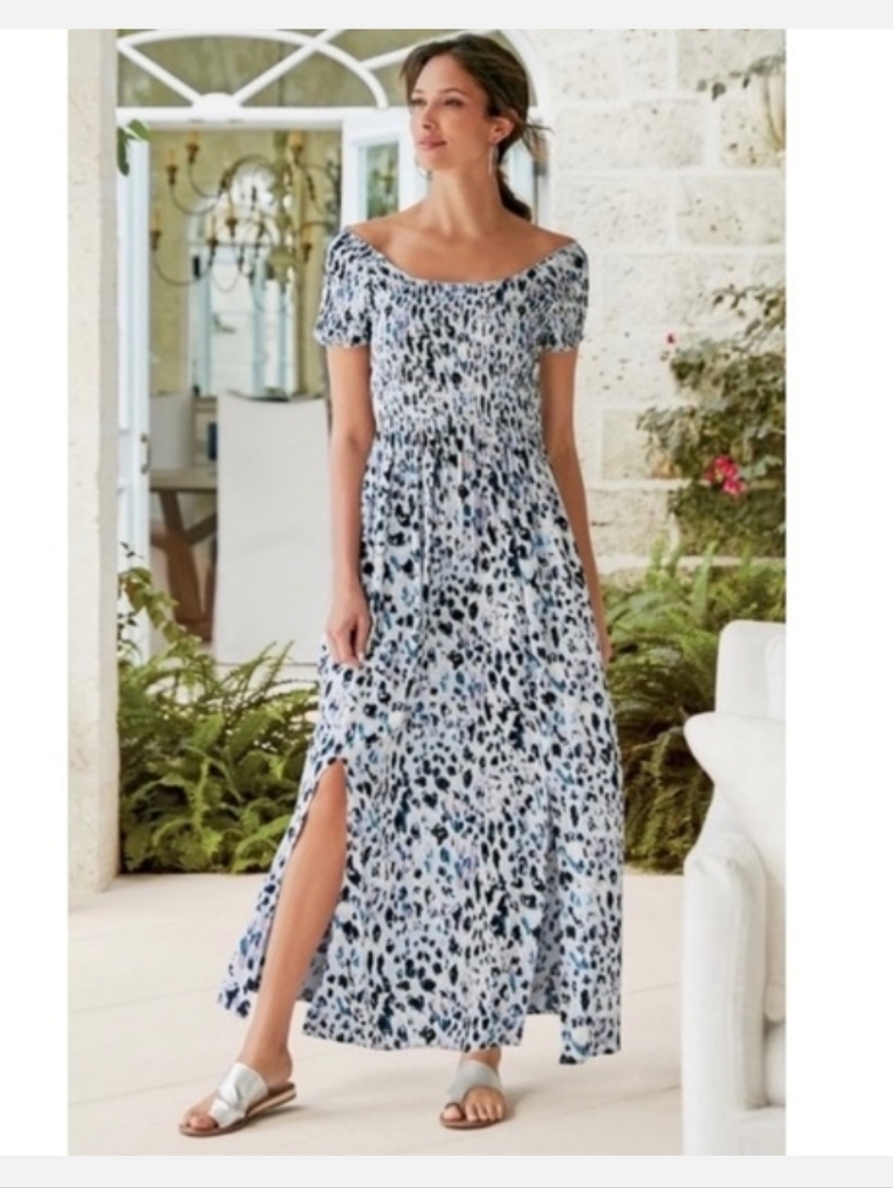 Soft Surroundings Blue Leopard-Print Maxi